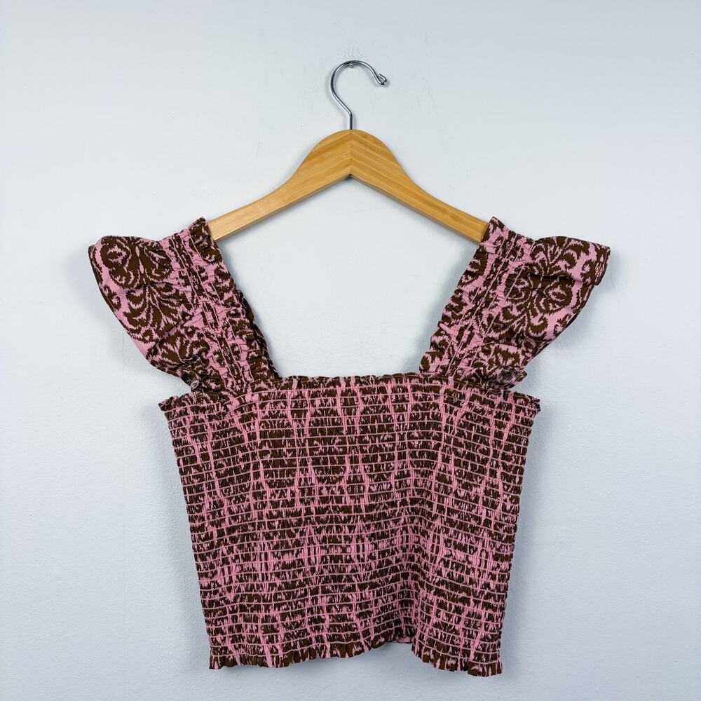 O.P.T Aztec Print Smocked Ruffle Top Small - Picture 6 of 6